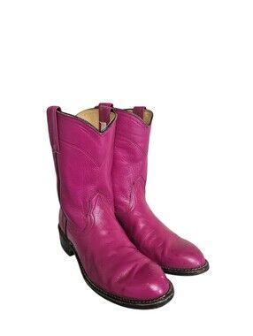 Justin L3055 Womens 7 B Pink/ Fuchsia Leather Round Toe Ropers Western Cowboy Bo